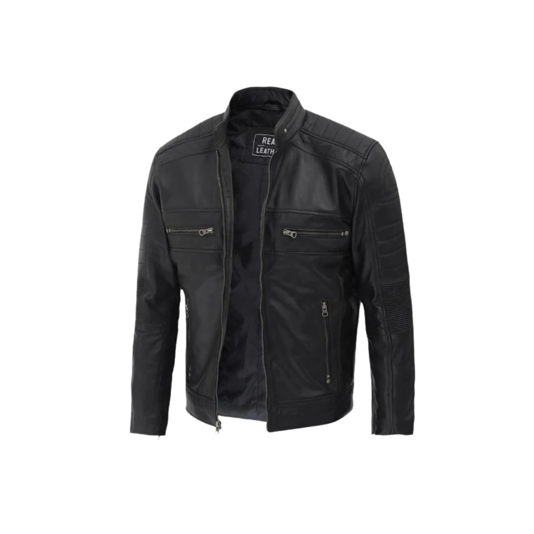 Men's Black Quilted Leather Motorcycle Jacket